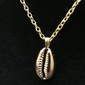 Gold Tone West African Cowrie Shell Charm Necklace
